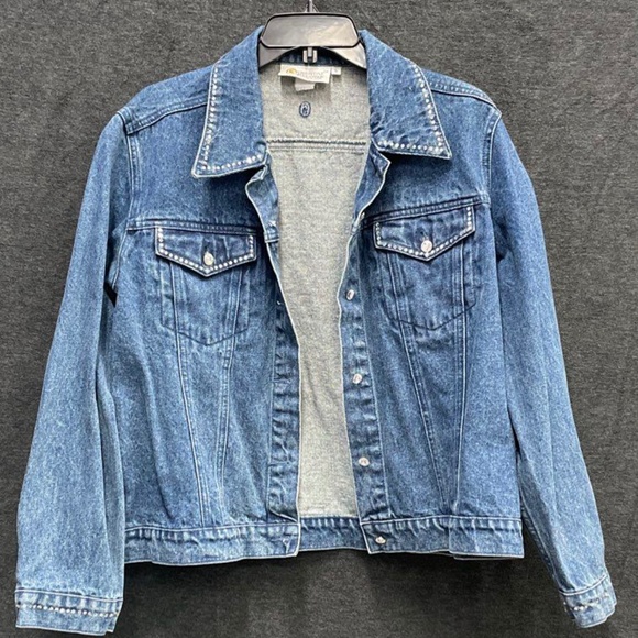 Christine Alexander Denim Jacket Women's L Light Blue Rhinestones - Picture 1 of 6